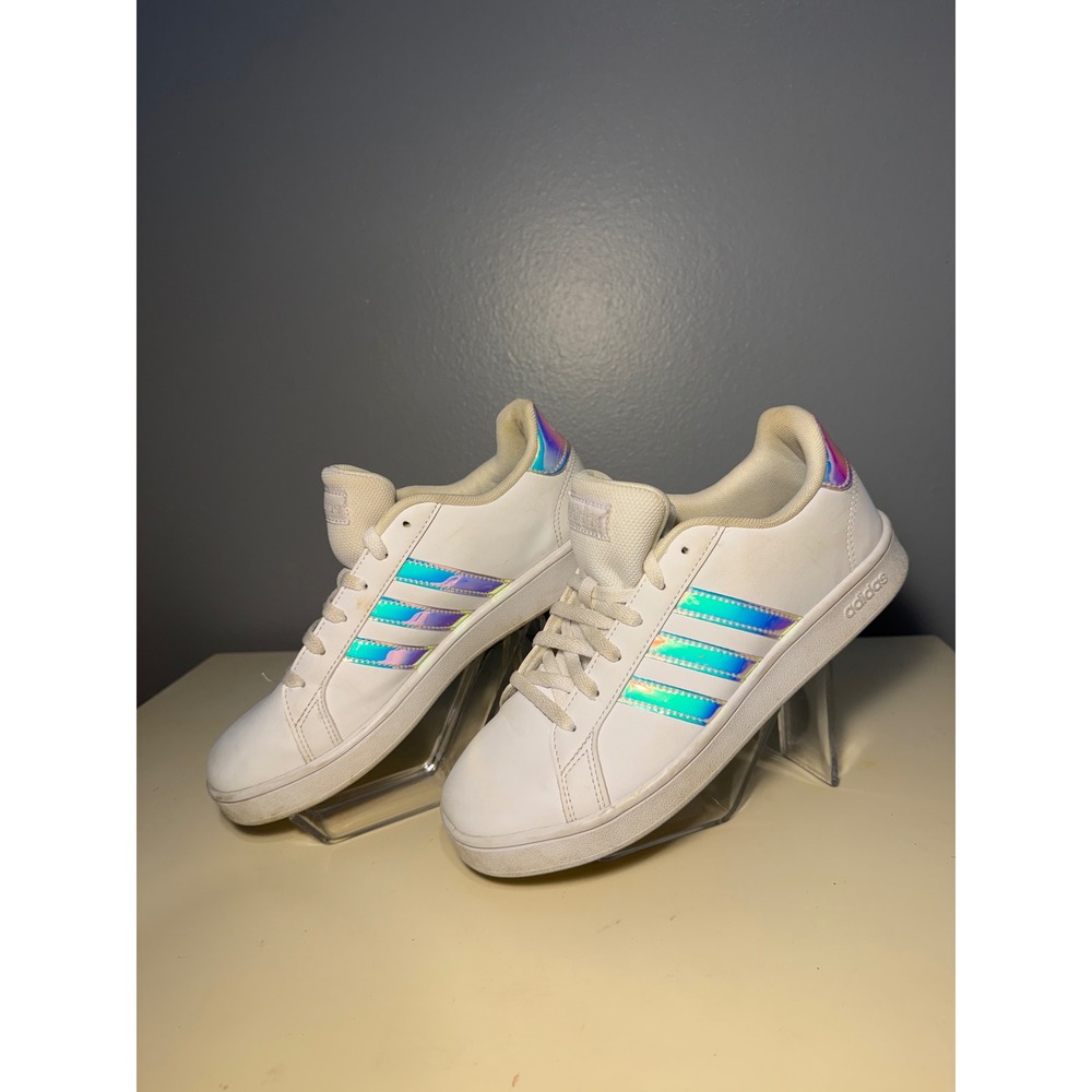 Adidas Grand Court Mens White Iridescent Holographic Sneakers FW1274 Size 5.5